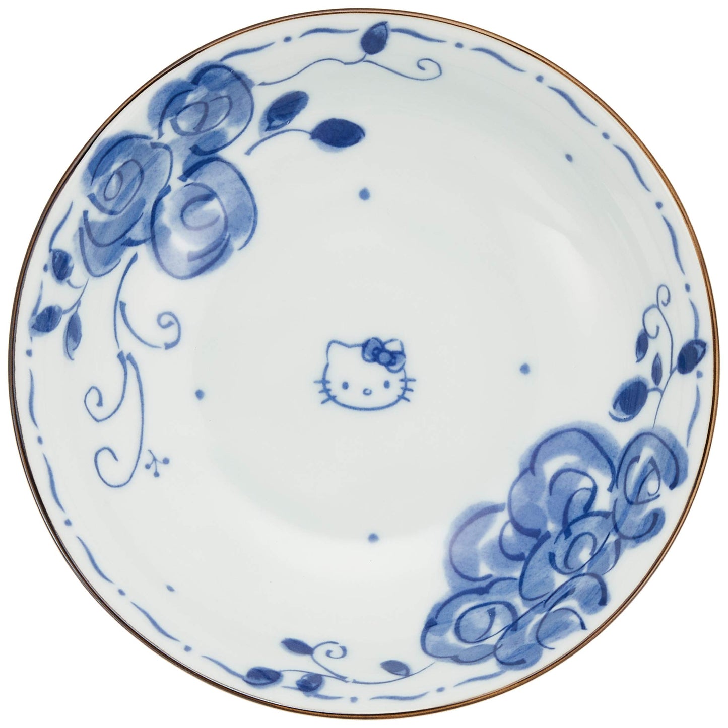 Kaneshotouki Hello Kitty Blue Rose Porcelain Pot, Small (6.1 inches), White, Modern Style, Character Theme, Round Shape, Glossy Finish, Dishwasher Safe