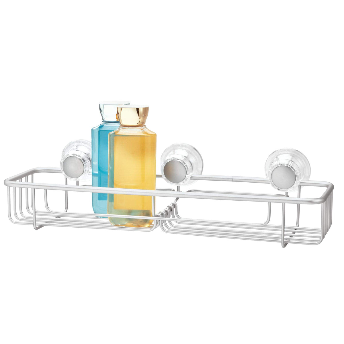 InterDesign Metro Rustproof Aluminum Turn-N-Lock Suction, Bathroom Shower Caddy Basket for Shampoo, Conditioner, Soap - Extra Large, Silver