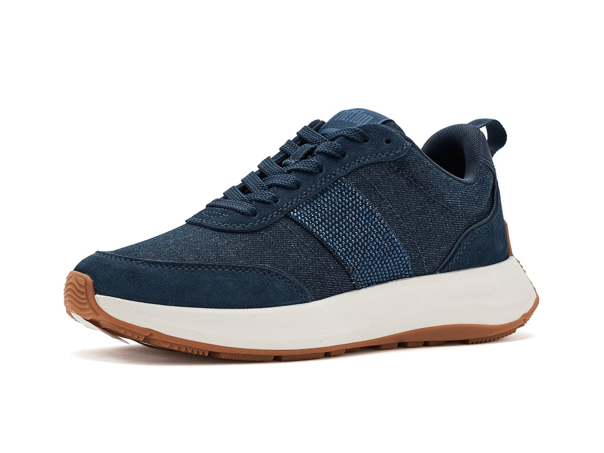 FitFlop F-Mode Flow Crystal Denim/Suede Sneakers Authentic Women's Sandals, Dark Denim, 22.5 cm