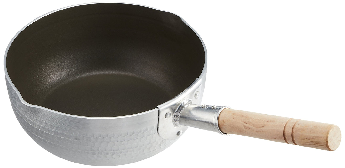 Endo Shoji AYK6024 Professional Direct IH Yukihira Pot, 9.4 inches (24 cm), Teflon Treatment, Induction Compatible, Main Unit, Aluminum, Handle, Natural Wood