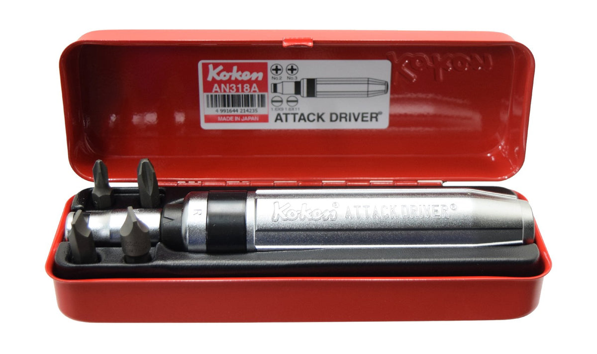Ko-ken AN318A 3/8 Sq. Dr. Attack Driver Set Rubber Grip 6 pieces
