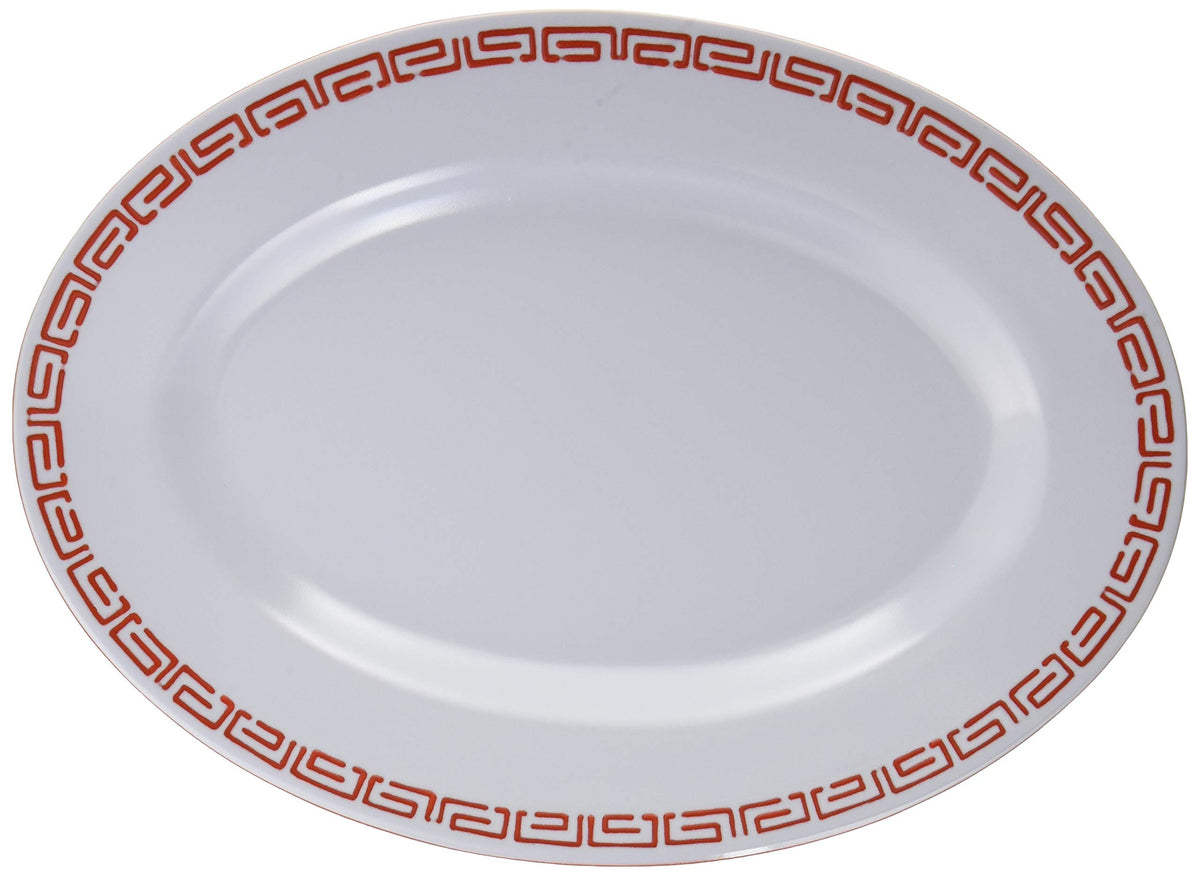ENTEC CA-23 Chinese Oval Plate, 10-Inch, White/Red, Zuisho