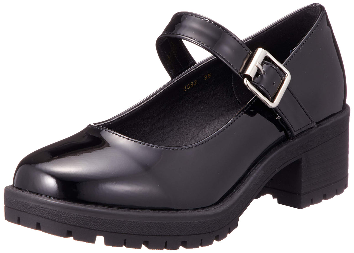 AAA+Feminine(サンエープラスフェミニン) Women's Chunky Mary Jane Pump, Black Enamel, 22.5 cm 2E