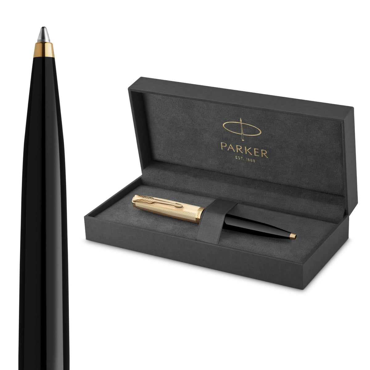 Parker 51 Ballpoint Pen, Black Barrel with Gold Trim, Medium Point, Includes Black Ink and Premium Gift Box
