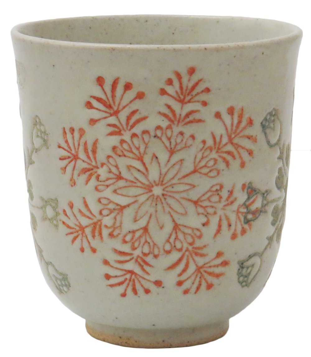 Hasami Ware Isaoyama Pottery Ring Flower Teacup Vermilion