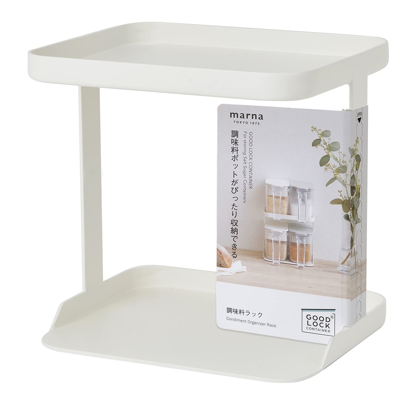 Marna K749W Seasoning Rack, 2 Tiers (Slim/White) Spice Rack, Condiment Shelf (Kitchen, Condiment Storage), Condiment Container, Condiment Rest (Good Lock Container)