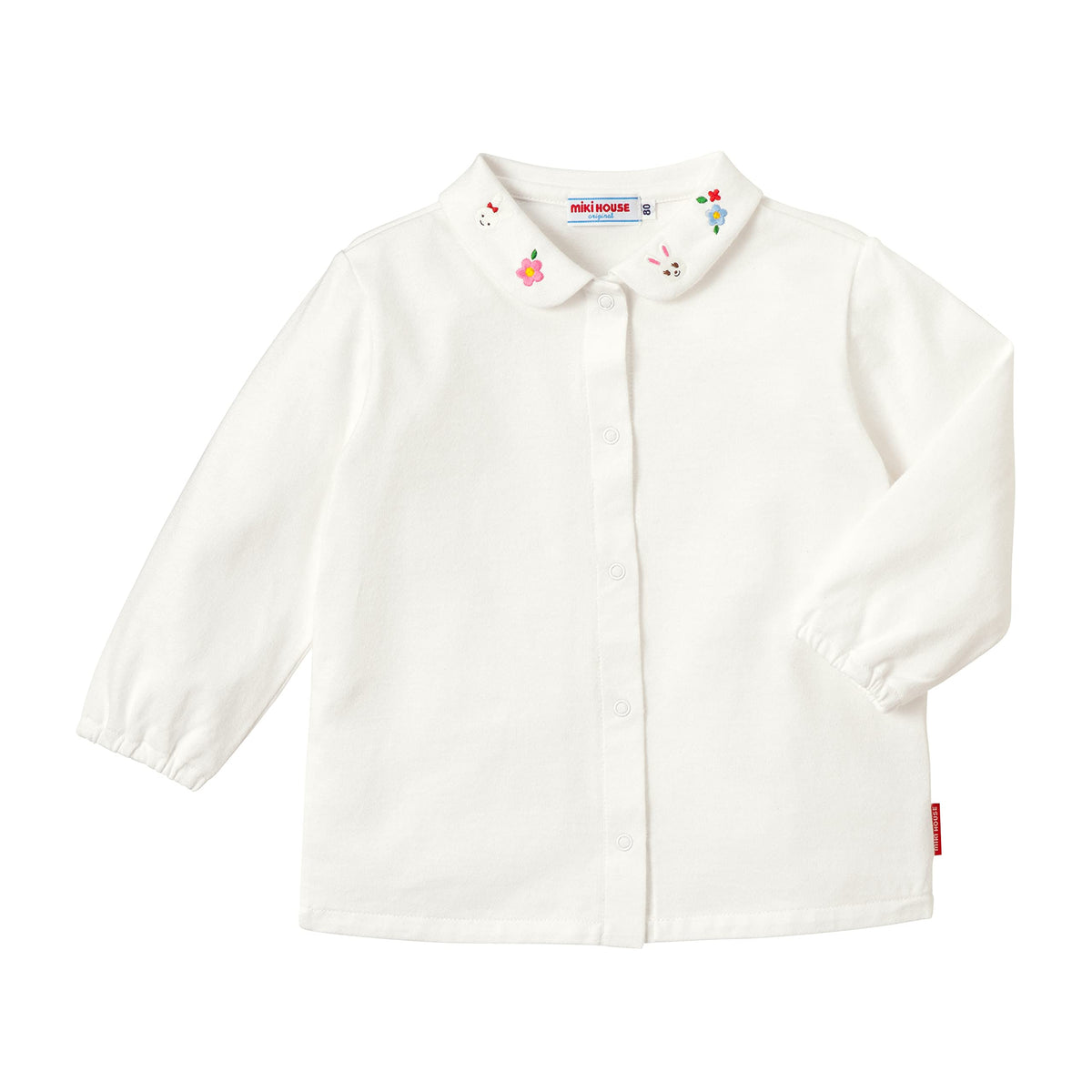 Miki House 10-5407-490 Blouse, Long Sleeve, Plain, Girls, Made in Japan, 100% Cotton, Baby Clothes, Children's Clothes,, white, 110