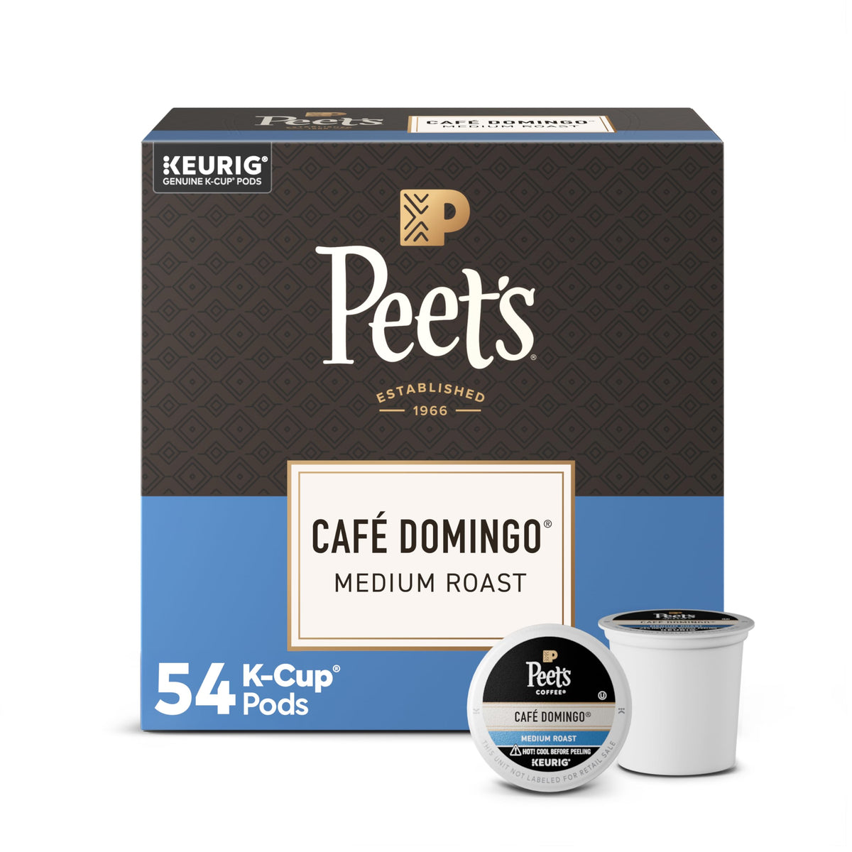 Peet's Coffee, Medium Roast Keurig K-Cup Pods, 100% Arabica Coffee - Café Domingo 54 Count (1 Box of 54 Pods)