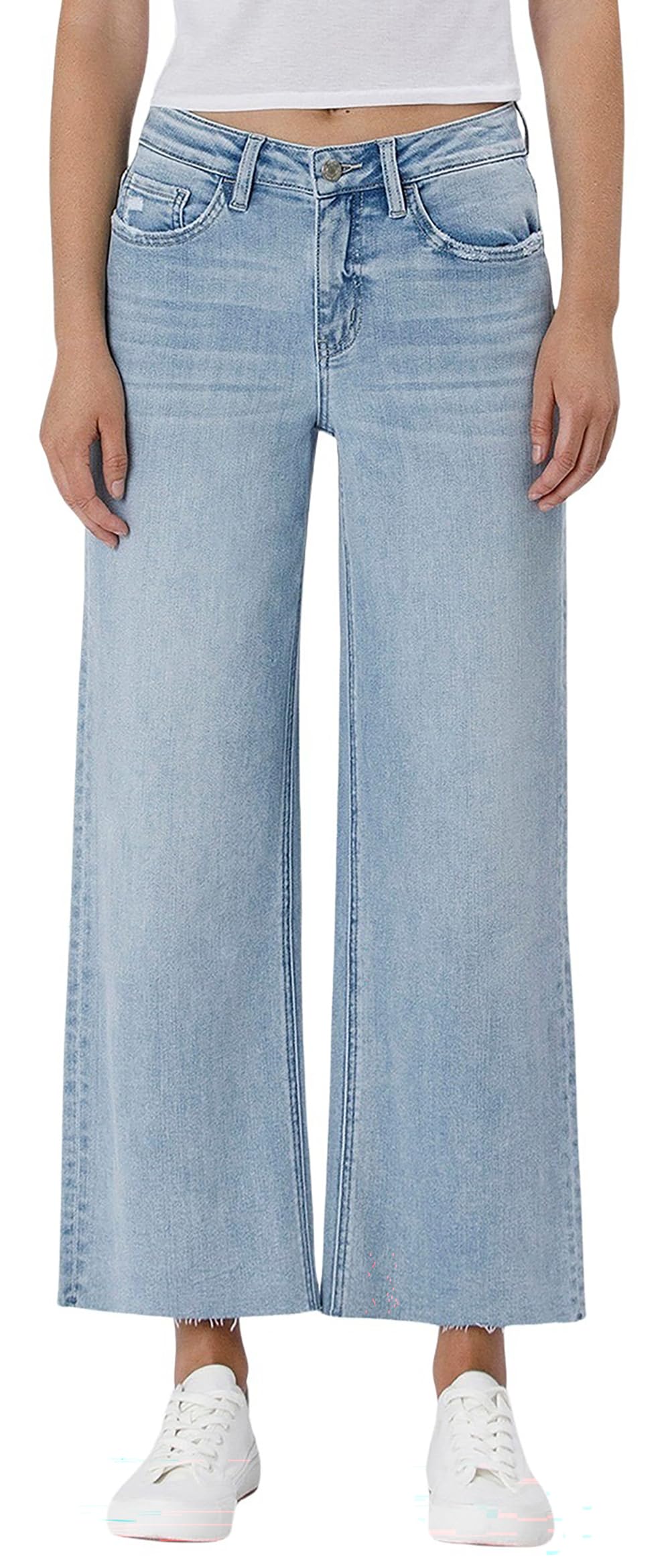 VERVET Women's Olivia High Rise Raw Hem Wide Leg Jeans (Ben Rinnes, 29)