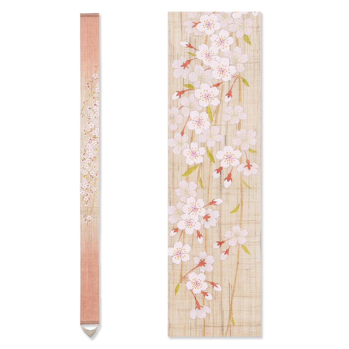 KYOTO RAKUSHIAN Japanese Wall Tapestry Hanging Scroll (SAKURA - Red Drooping Cherry) Mini Long and Narrow/Made in Japan Linen 100% Japanese Asian Oriental Room Home Bedroom Aesthetic Decor