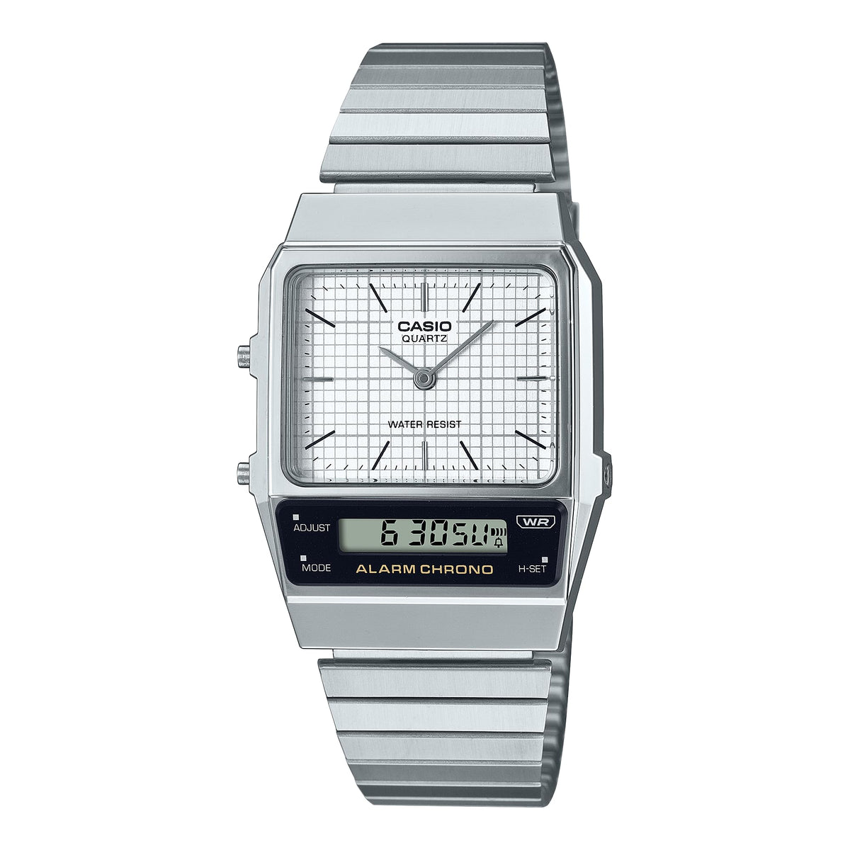 Casio Unisex AQ-800E-7A Vintage Analog-Digital Watch, Retro 1980s Design, Stainless Steel Band, Dual Time, 1/100-Second Stopwatch, Daily Alarm, Water Resistant, Adjustable Clasp, Silver