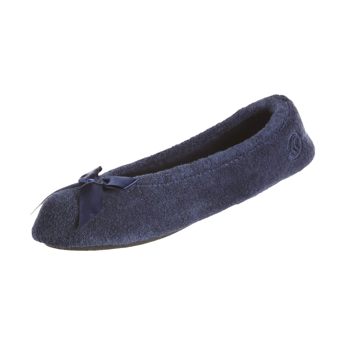 isotoner Women's Indoor/Outdoor Classic Terry Ballerina Slippers with Non-slip Sole, Navy, 5-6