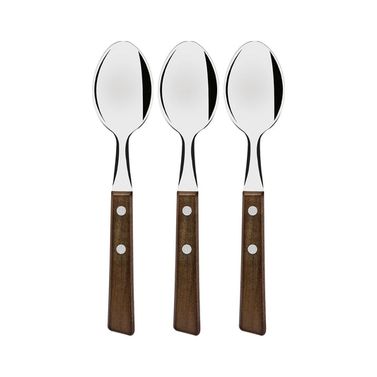 Tramontina 22203/300 Traditional Heavy Duty Natural Wood Pattern Table Spoon, 7.5 inches (19 cm), Set of 3, Cutlery, Blister Pack, Lightweight, Natural Wood, Made in Brazil