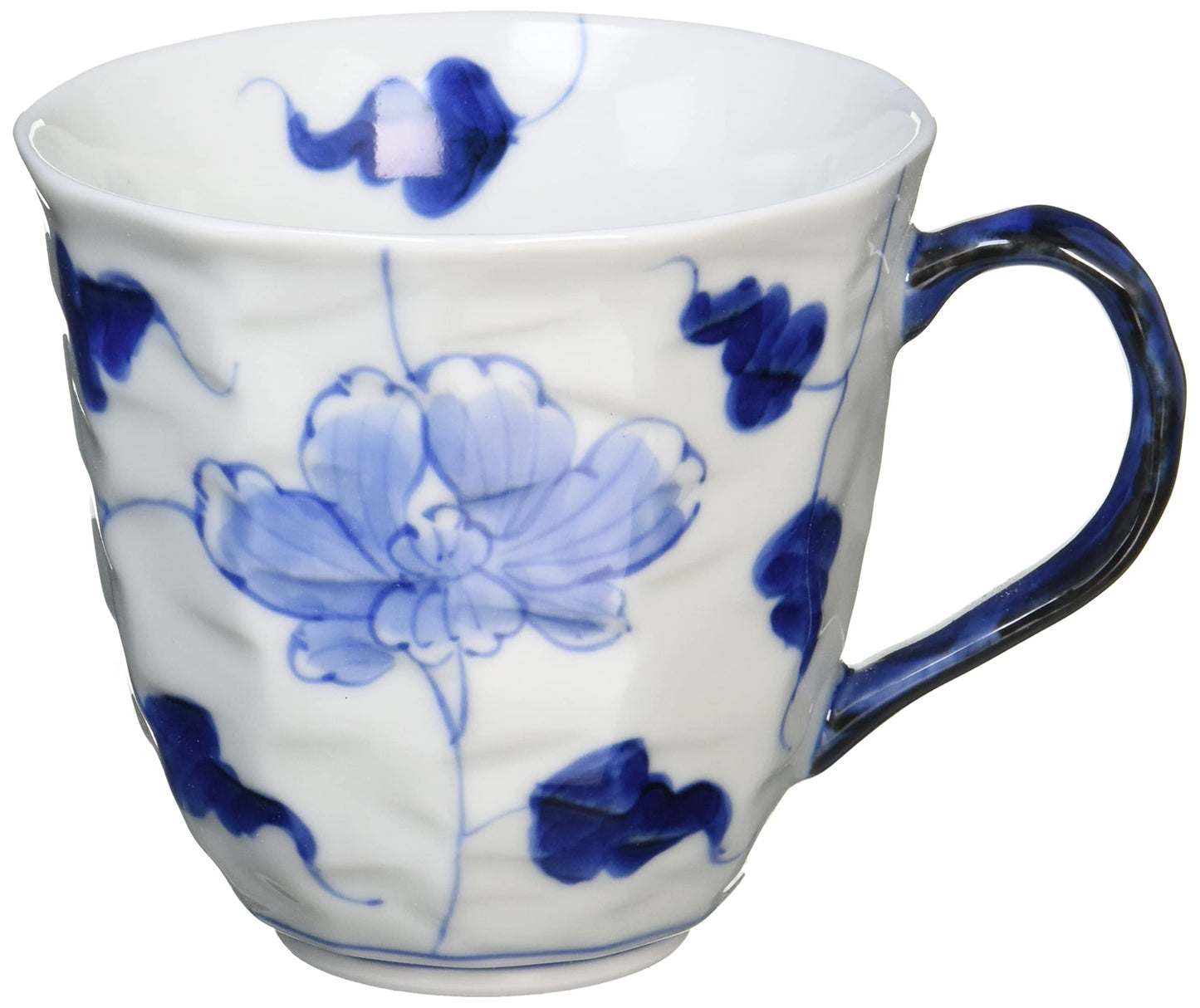 浜陶 Hamatou 302077 Arita Ware Sota Kiln Dyed Peony Beveled Mug, Blue