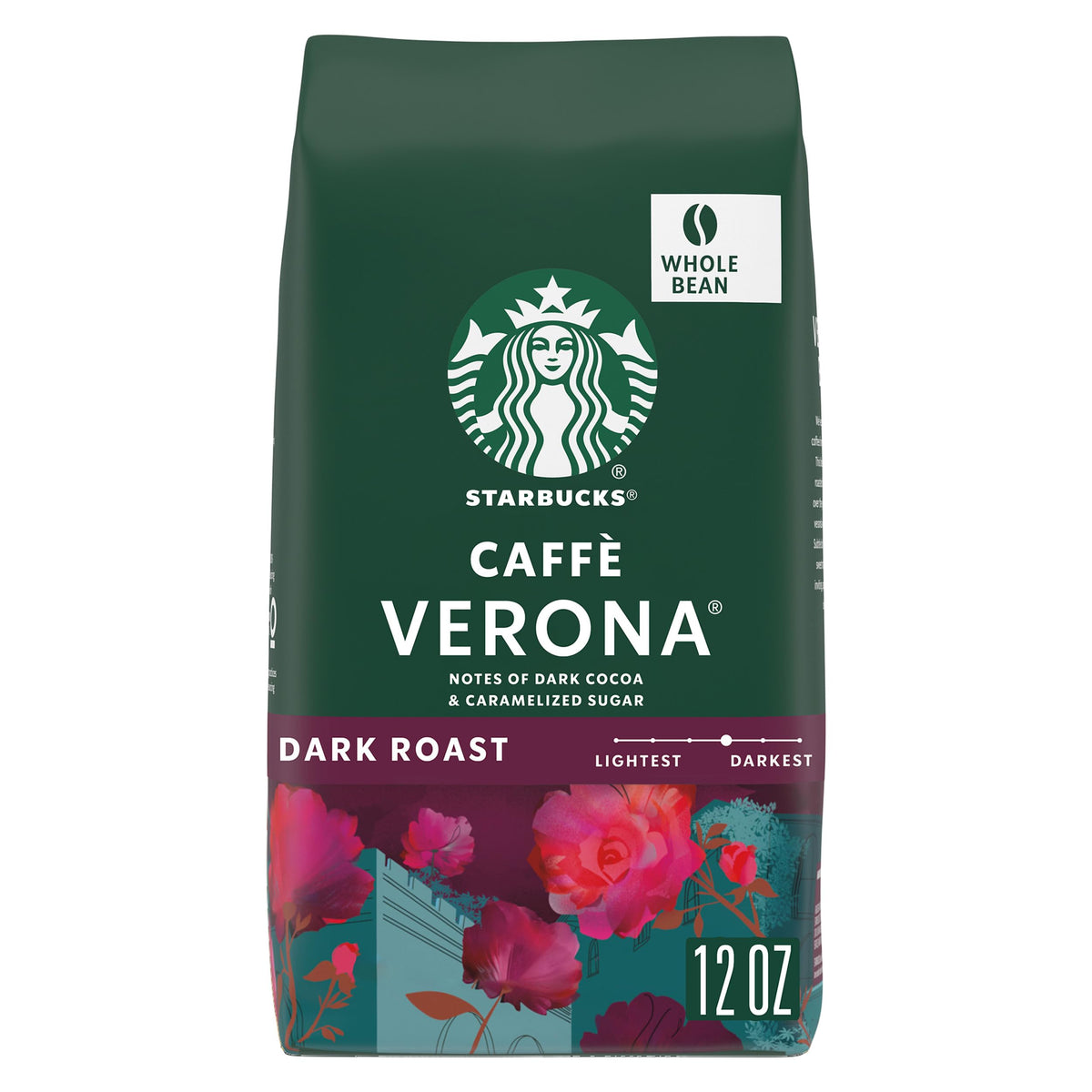 Starbucks Whole Coffee Beans, Dark Roast Hot or Iced Coffee, Caffè Verona, 12 oz