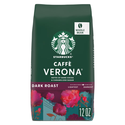 Starbucks Whole Coffee Beans, Dark Roast Hot or Iced Coffee, Caffè Verona, 12 oz