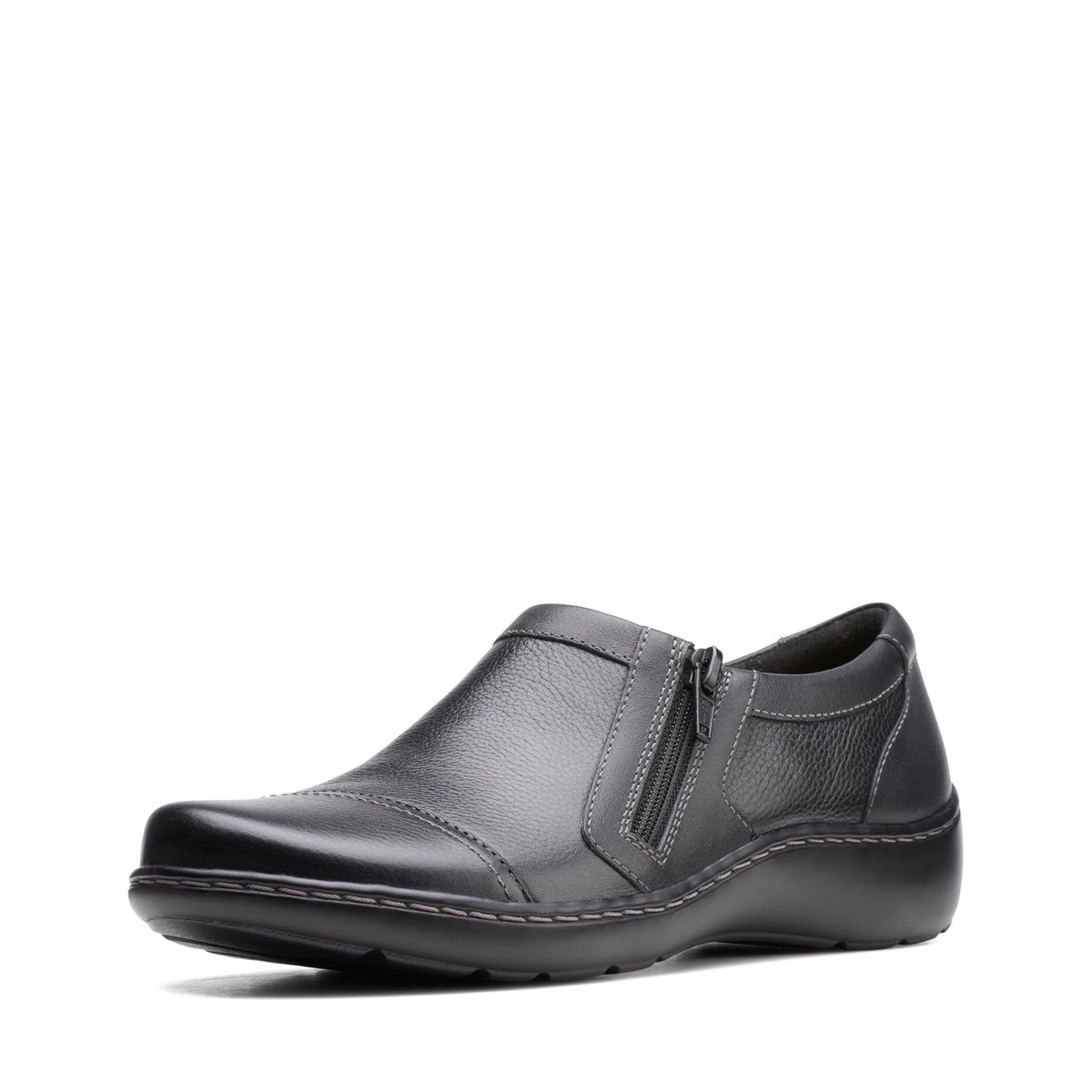 Clarks womens Cora Giny Loafer Flat, Black Tumbled/Smooth Leather, 9 US