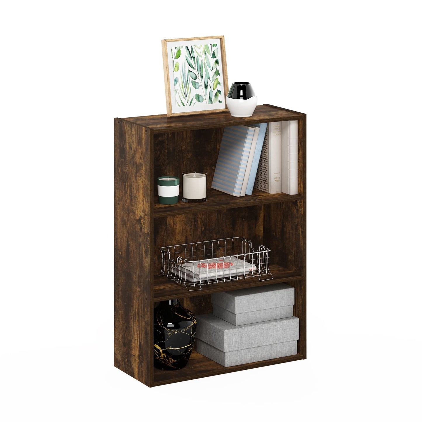 Furinno PASIR Book Shelf, 3-Tier Bookshelf, Storage Shelves Bookcase, 9.7 x 23.7 x 31.5, for Living Room, Bedroom, Home Office, Amber Pine