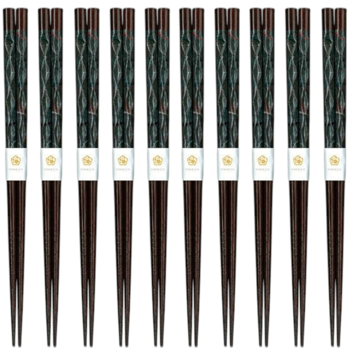 J-kitchens Chopsticks Set of 10 Pairs, For Lunches, Picnics, Excursions, Sports Events, Guests, Entertaining, Wooden, Washi, Waterfall Thread, Gray, 9.1 inches (23.0 cm), Dishwasher Safe, Made in