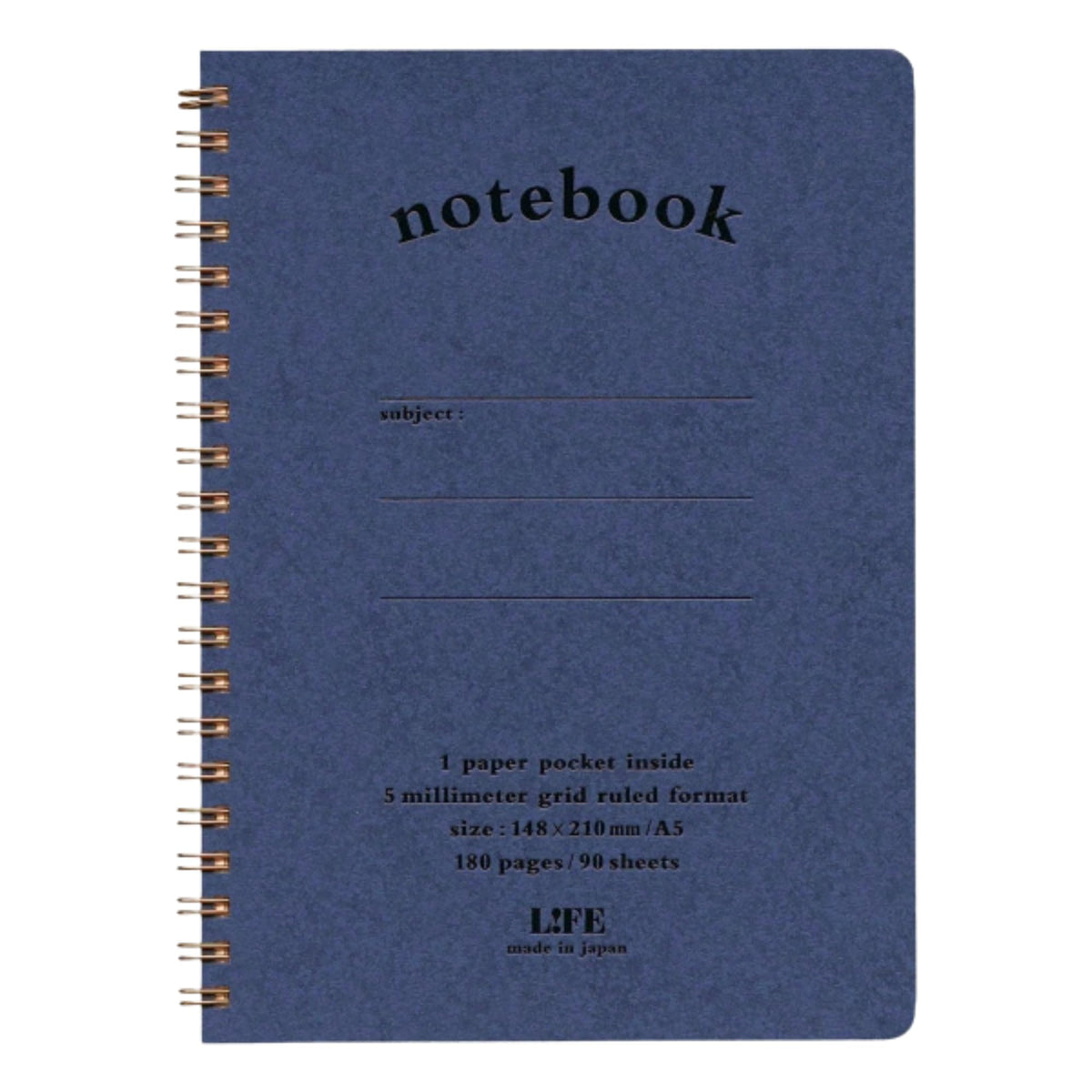 ライフ Life N190A Notebook with Pocket, Grid, Blue