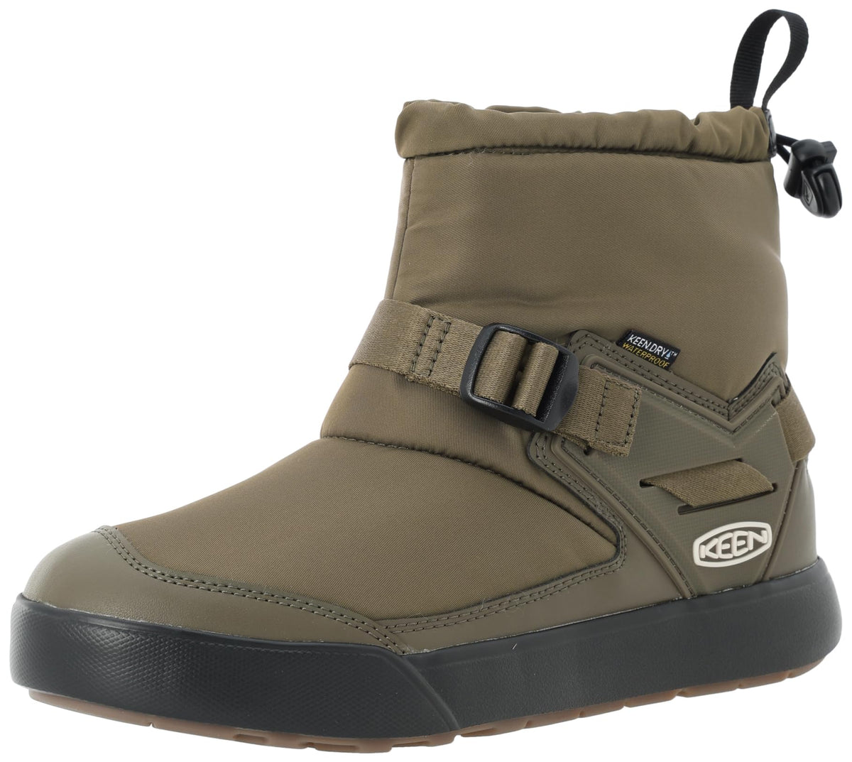 KEEN Women's Hoodromeo Waterproof Mid Height Insulated Pull On Snow Boots, Dark Olive/Black, 7