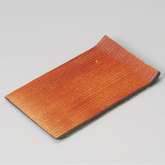 Akebono Combed Pottery Plate, 8.1 x 4.7 x 0.8 inches (20.5 x 12 x 2 cm), 12.2 oz (360 g), Pottery Dish, Earth, Handmade, Restaurant, Ryokan, Japanese Tableware, Stylish, Commercial Use