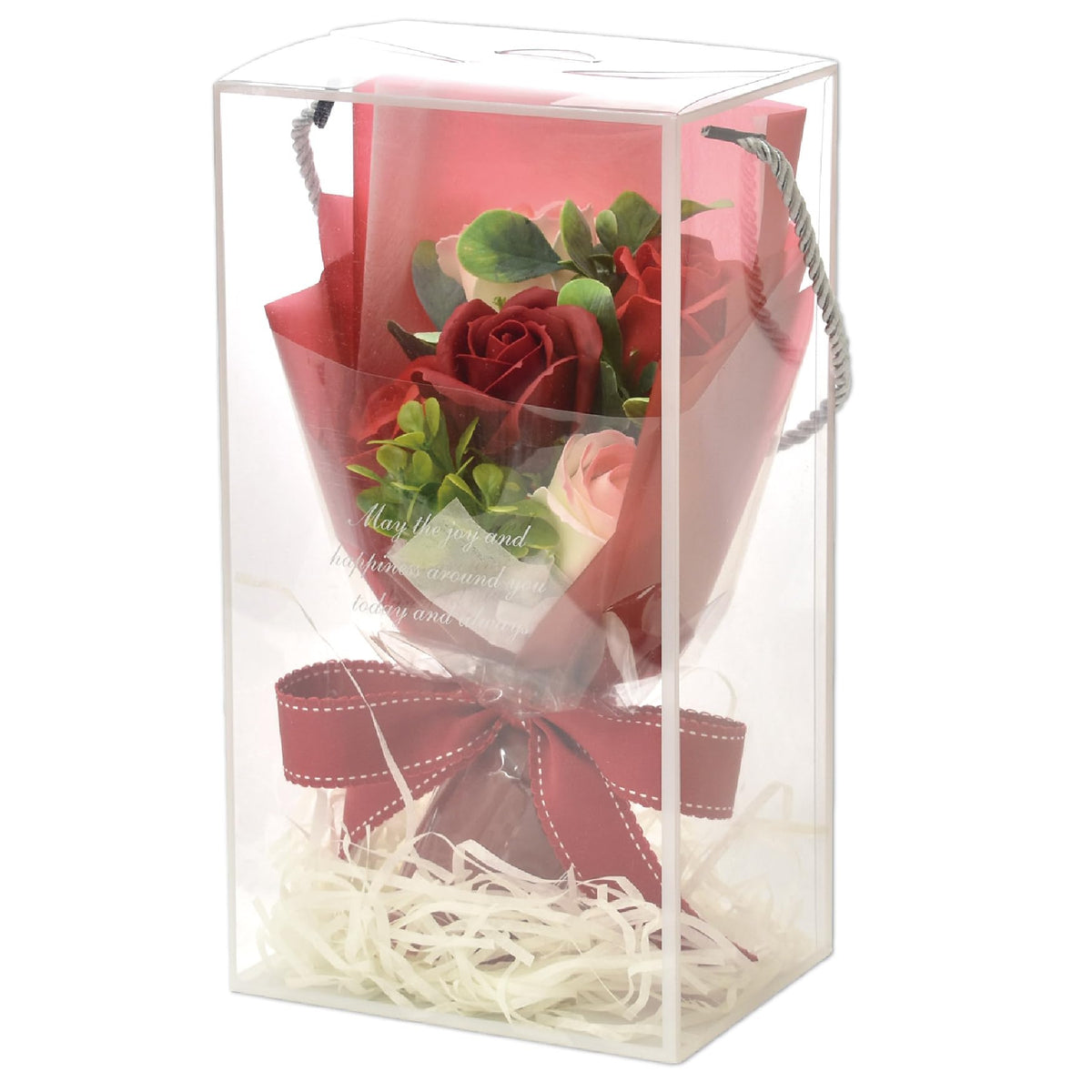 Poppy Nagoya SH-048 Soap Flowers, Bubble Flowers, Artificial Flowers, Gift, 5 Flower Bouquets, Roses, Bouquet, Approx. 9.8 inches (25 cm), Clear Box Included, Red