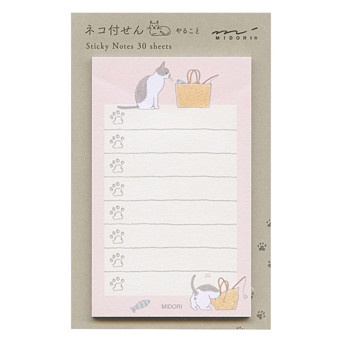 Midori 19092006 Sticky Notes, Sticky Paper, Doing, Cat Pattern, Pink