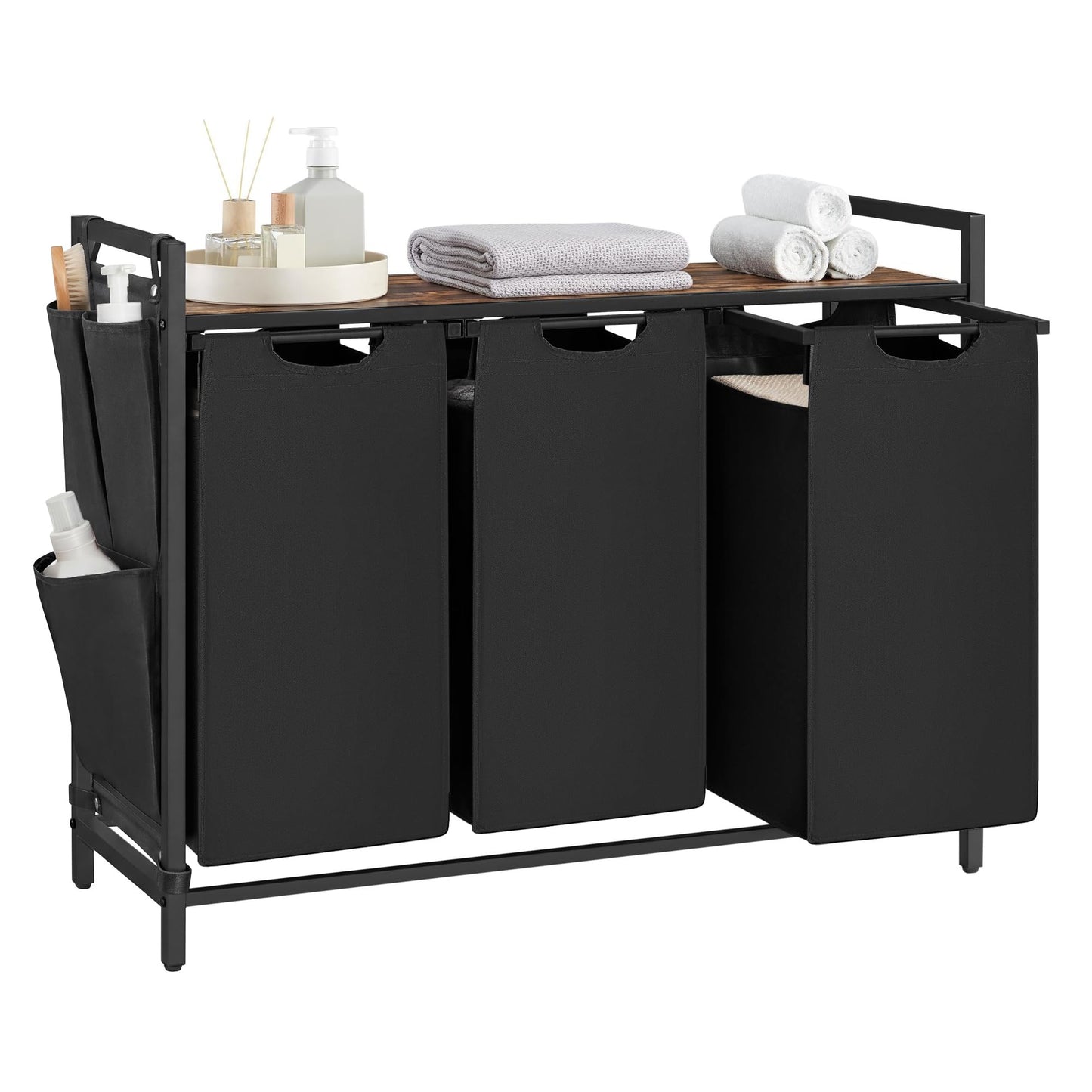 VASAGLE Laundry Hamper, 3 Pull-Out Bags, Shelf, 2 x 12.1 Gallons (46L)