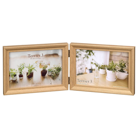 Hakuba FWTR3-NT2L2Y Terrier 3 Wooden Photo Frame, 2L Size, 2-Sided, Horizontal, Natural