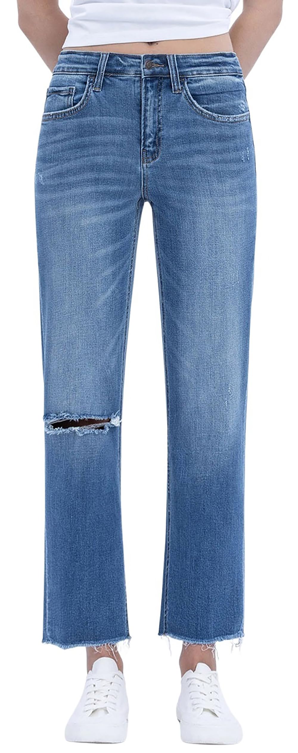 Flying Monkey Women's High Rise Ankle Straight Jeans (Tranquility, 28)