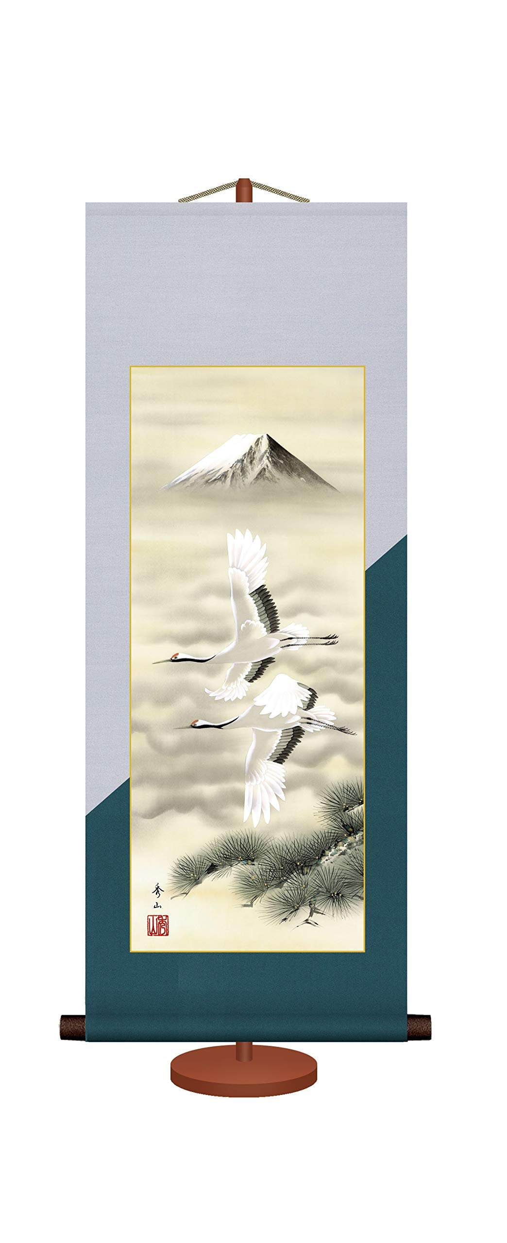 Otaart Hanging Scroll for Buddhist and Shintoism (Gray x Green); Size: Approx. Height 31.9 inches (81 cm) (excluding Stand) x Width 12.2 inches (31 cm) (excluding Stand and Shaft)