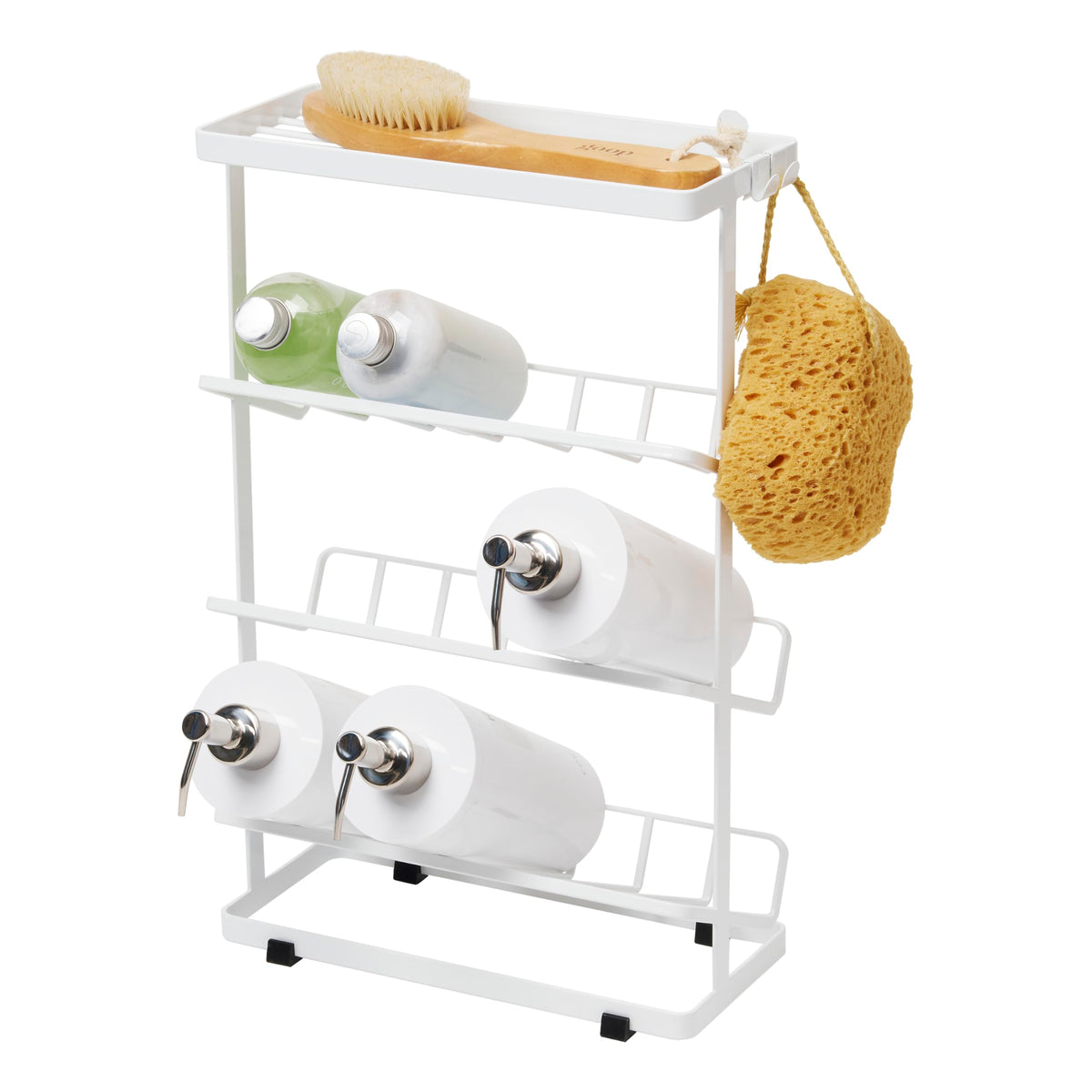 Yamazaki Home Tower Bath Rack - Bathroom Shower Storage Holder, Caddy Shelf Organizer - Medium, 17" - Steel - Holds Up to 9 Dispensers
