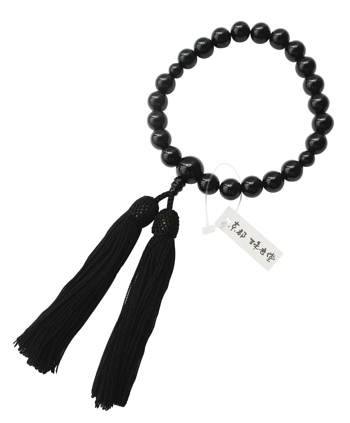 Single Handed Mala, Black Onyx, 22 Beads, Co-ordinated, Pure Silk Head, Black, in Genuine Paulownia Case