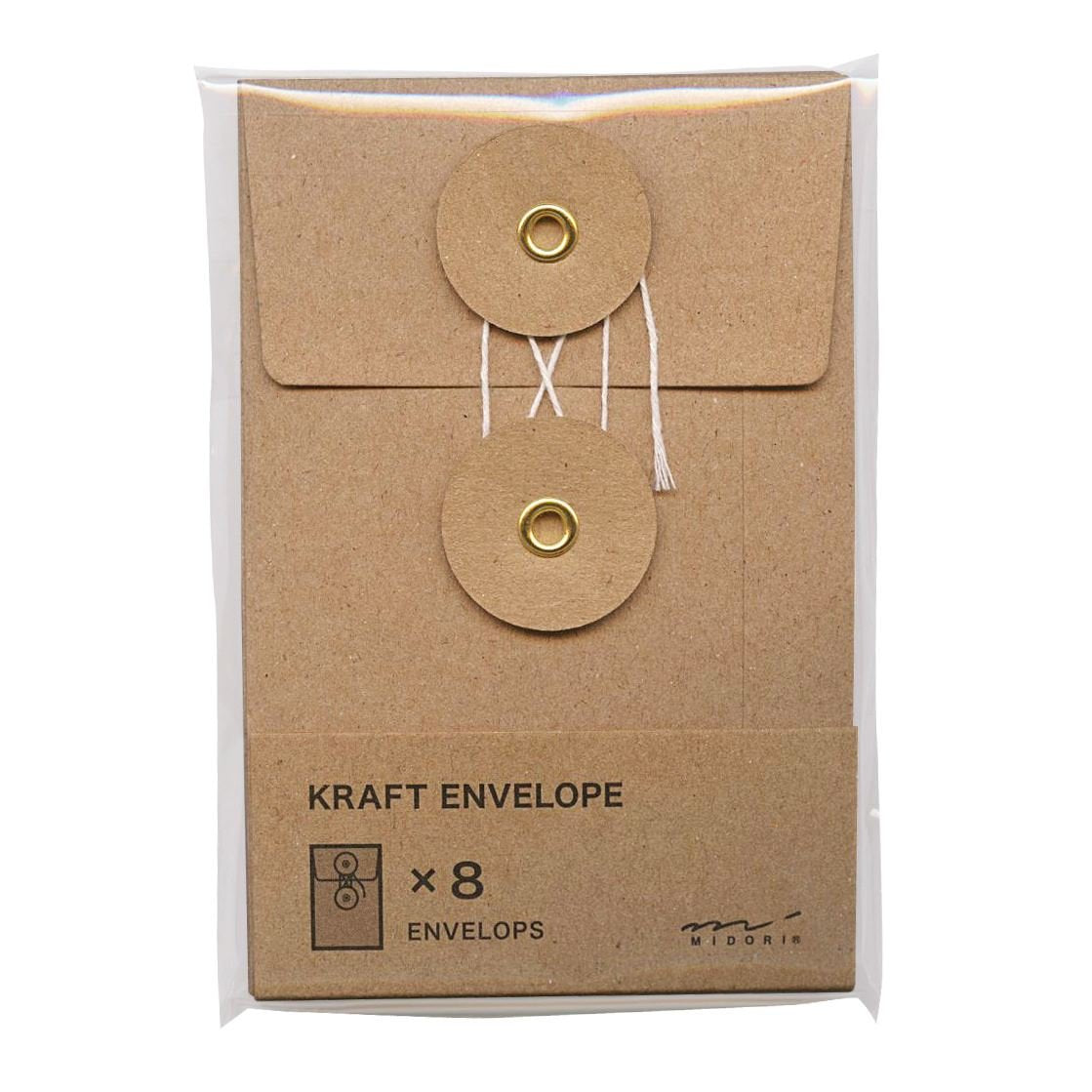 Midori Craft Envelope, S, Vertical, With String, Brown, 8 Pieces