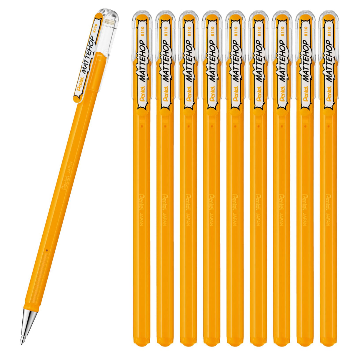 Pentel Color Ballpoint Pen, Matte Hop, Yellow Orange, 10 Count K110-VF2