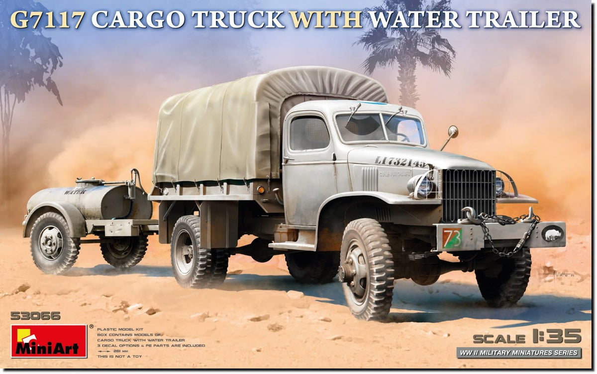 MiniArt 1/35 USA G7117 Cargo Truck w/ Water Tank Trailer Plastic Model MA53066