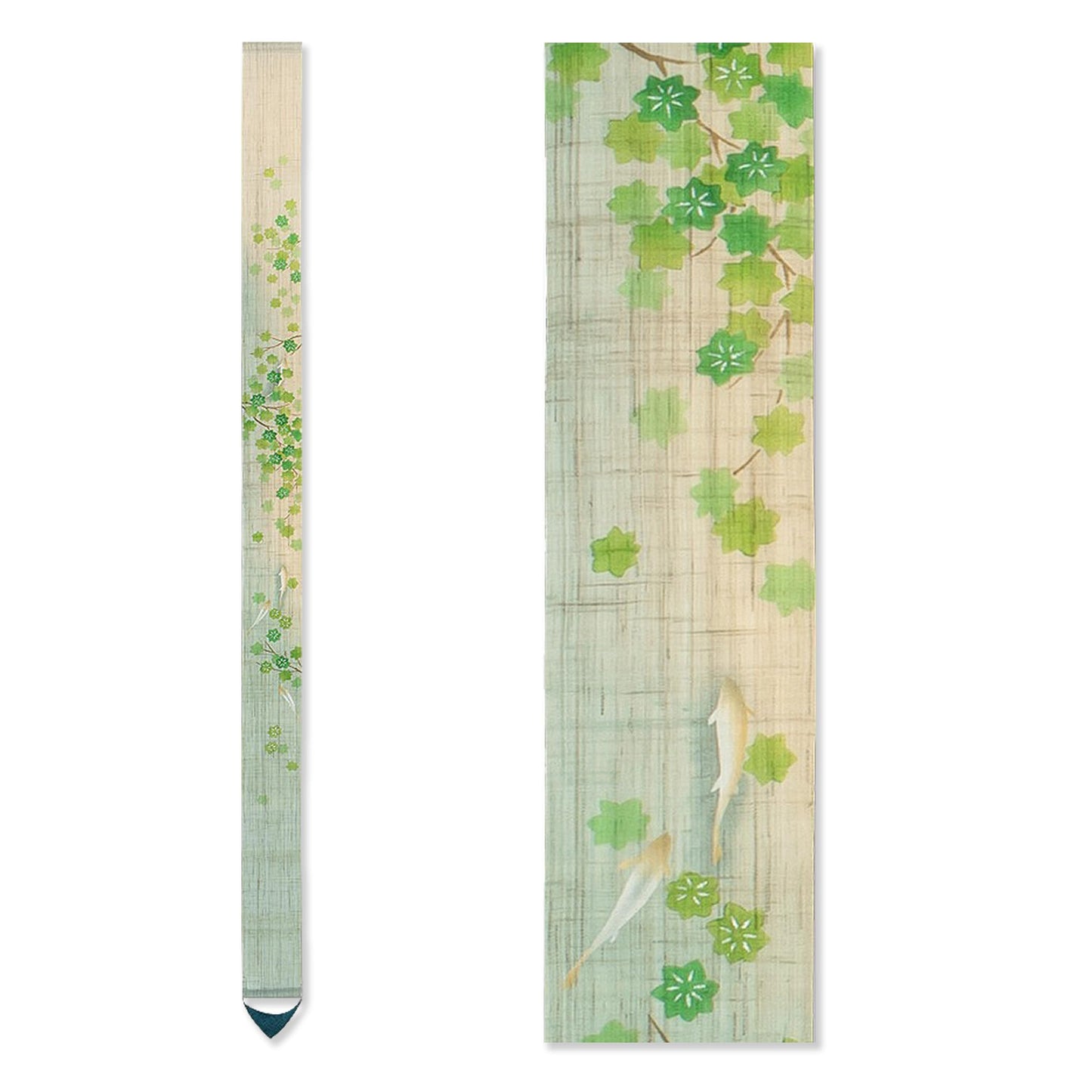 KYOTO RAKUSHIAN Japanese Wall Tapestry Hanging Scroll (Sweetfish and Green Maple) Mini Long and Narrow/Made in Japan Linen 100% Japanese Asian Oriental Room Home Bedroom Aesthetic Decor