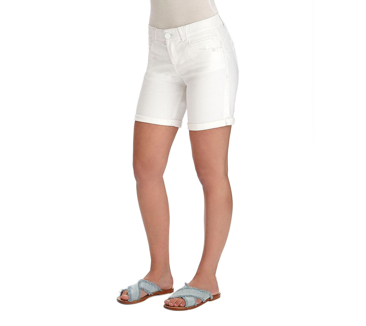 Democracy womens 7" Ab Solution Denim Shorts, Optic White, 6 US