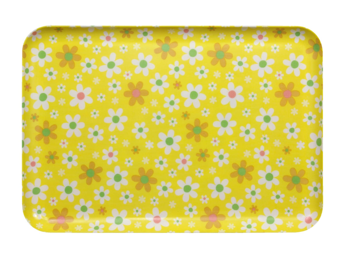 TATSU-Craft NR Non Slip Serving Tray Daisy Meadow, Yellow, Microwave Safe, Rectangular Plastic Tray, 15.3 x 10.6 Inches, Ideal for Cafeterias, Restaurants, Coffee Shops, Home, Snacks, Tea, and More