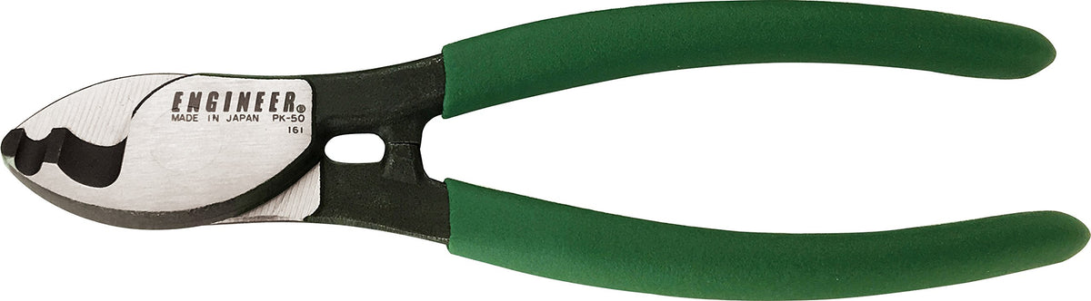 ENGINEER PK-50 Heavy Duty Cable Shears/Wire Cutters for Clean Cutting of Thick Electrical Cable, Coax & Nylon Rope etc. Made in Japan, (Green, 164mm)