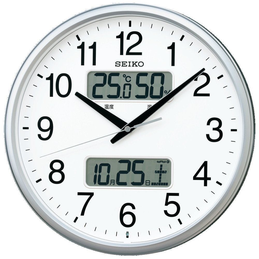 Seiko Clock KX235S Clock Radio Analog Calendar Temperature Humidity Display Silver Metallic