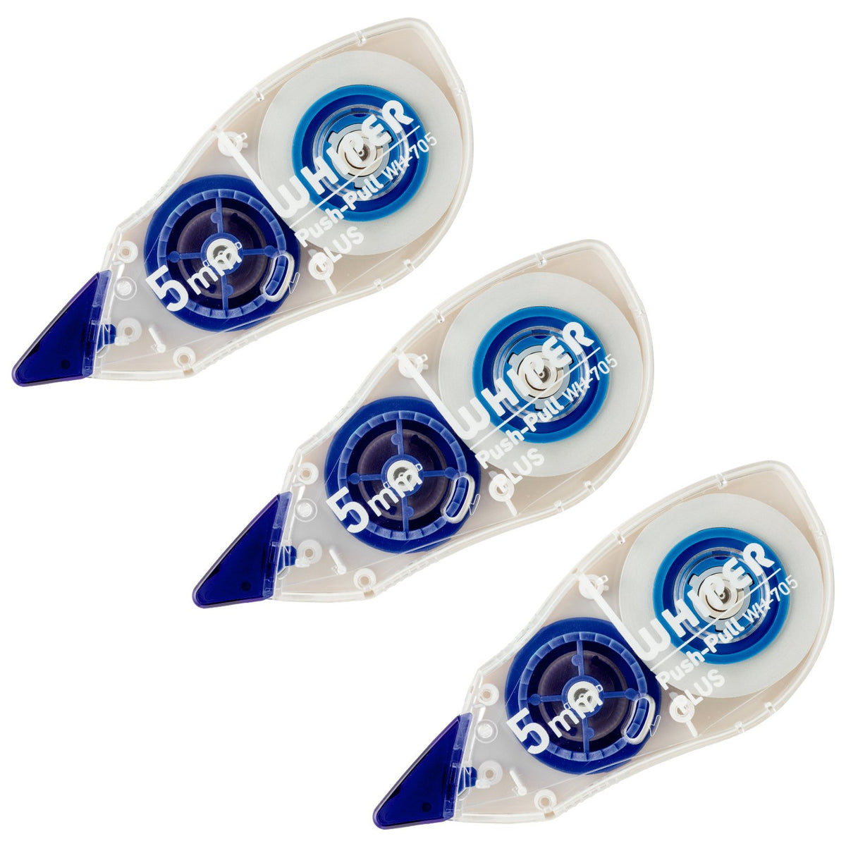 Plus 49-965 Correction Tape Whiper Push Pull, Pack of 3, 0.2 inch (5 mm) Width, Blue