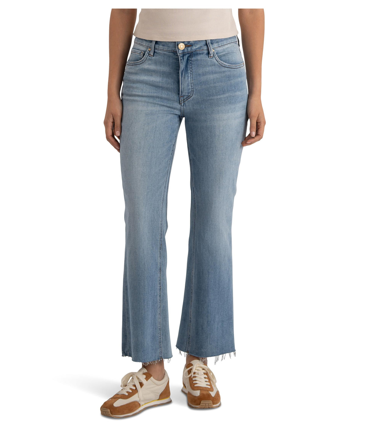 KUT from the Kloth, Women's, Kelsey High Rise Fab Ab Ankle Flare-Nset Leg, Honest with Medium Base Wash, Size: 14, Inseam: 27.5