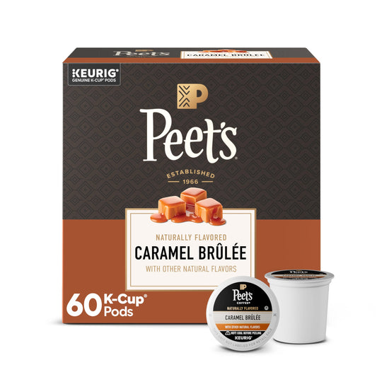 Peet's Coffee, Flavored Light Roast Keurig K-Cup Pods, Arabica Coffee, Natural Flavors - Caramel Brûlée 60 Count (6 Boxes of 10 K-Cup Pods)