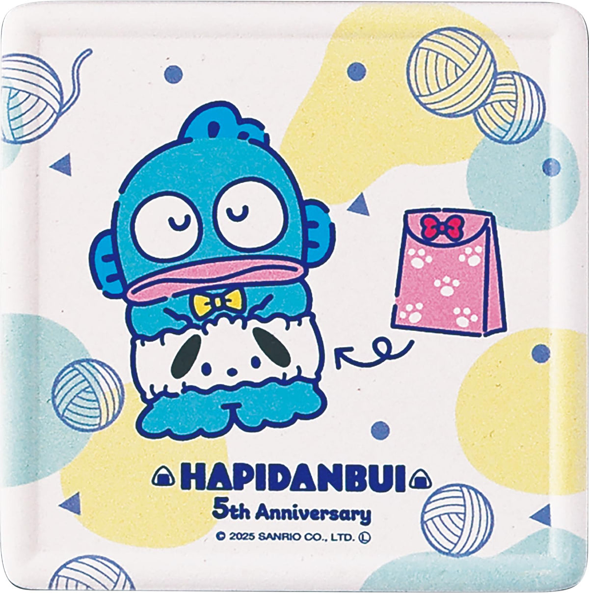 Sanrio Characters SAN173-346 Hapidanbui 5th Anniversary Water Absorption Coaster, Approx. 3.5 x 3.5 x 0.4 inches (9 x 9 x 1 cm), Hangyodong, Miscellaneous Goods, Tableware, Made in Japan, White