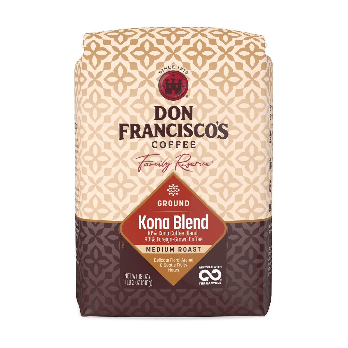 Don Francisco's Kona Blend Ground Coffee, Medium Roast – 100% Arabica Coffee, 18 oz Bag