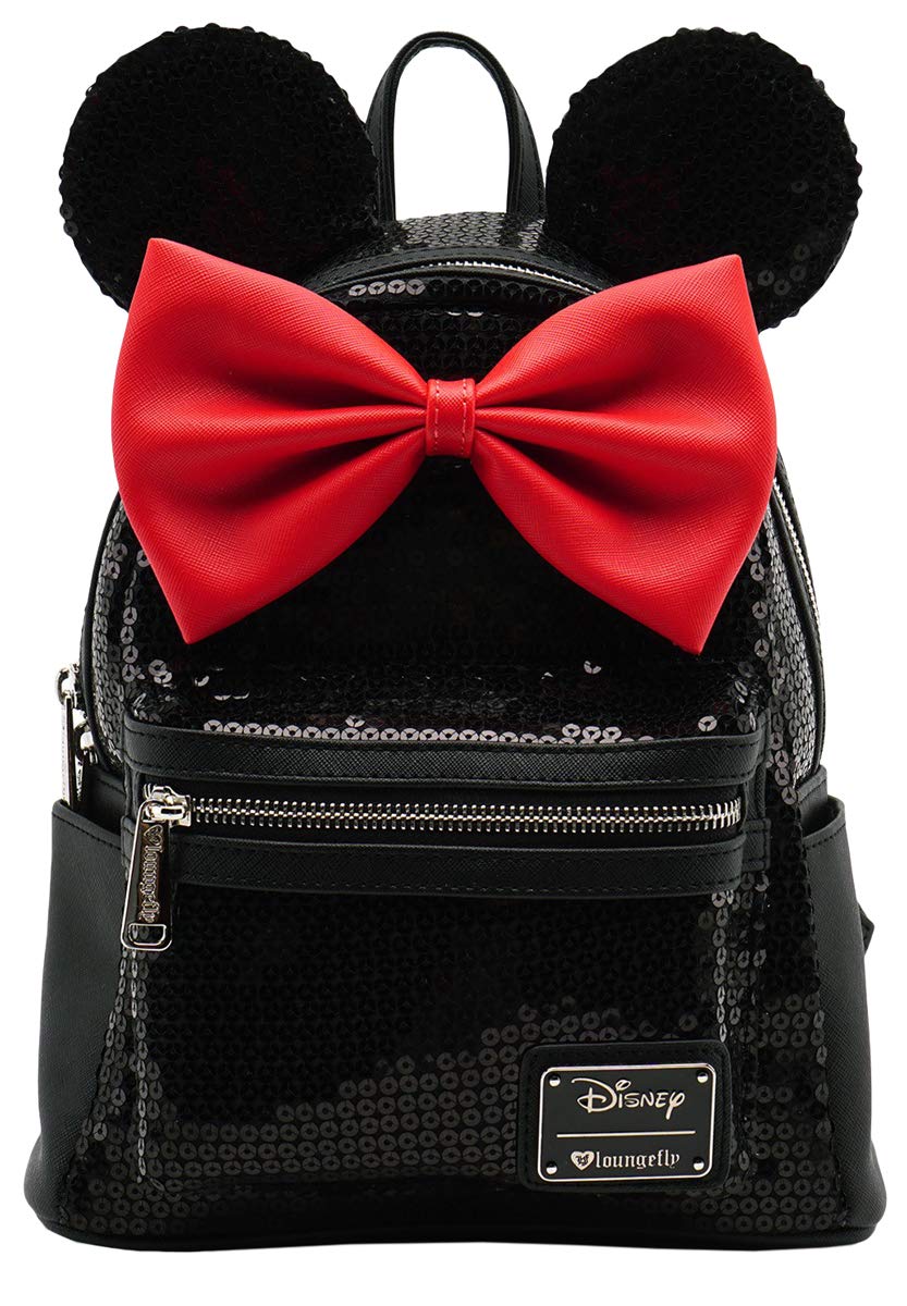 Loungefly Disney Minnie Mouse Black Sequin Womens Double Strap Shoulder Bag Purse