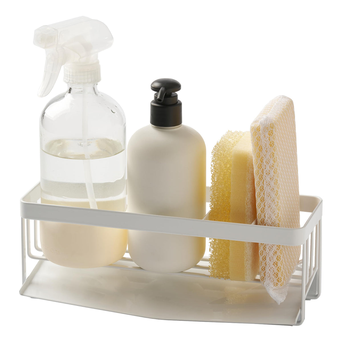 YAMAZAKI Home Self-Draining Sponge and Soap Bottle Sink Organizer, White