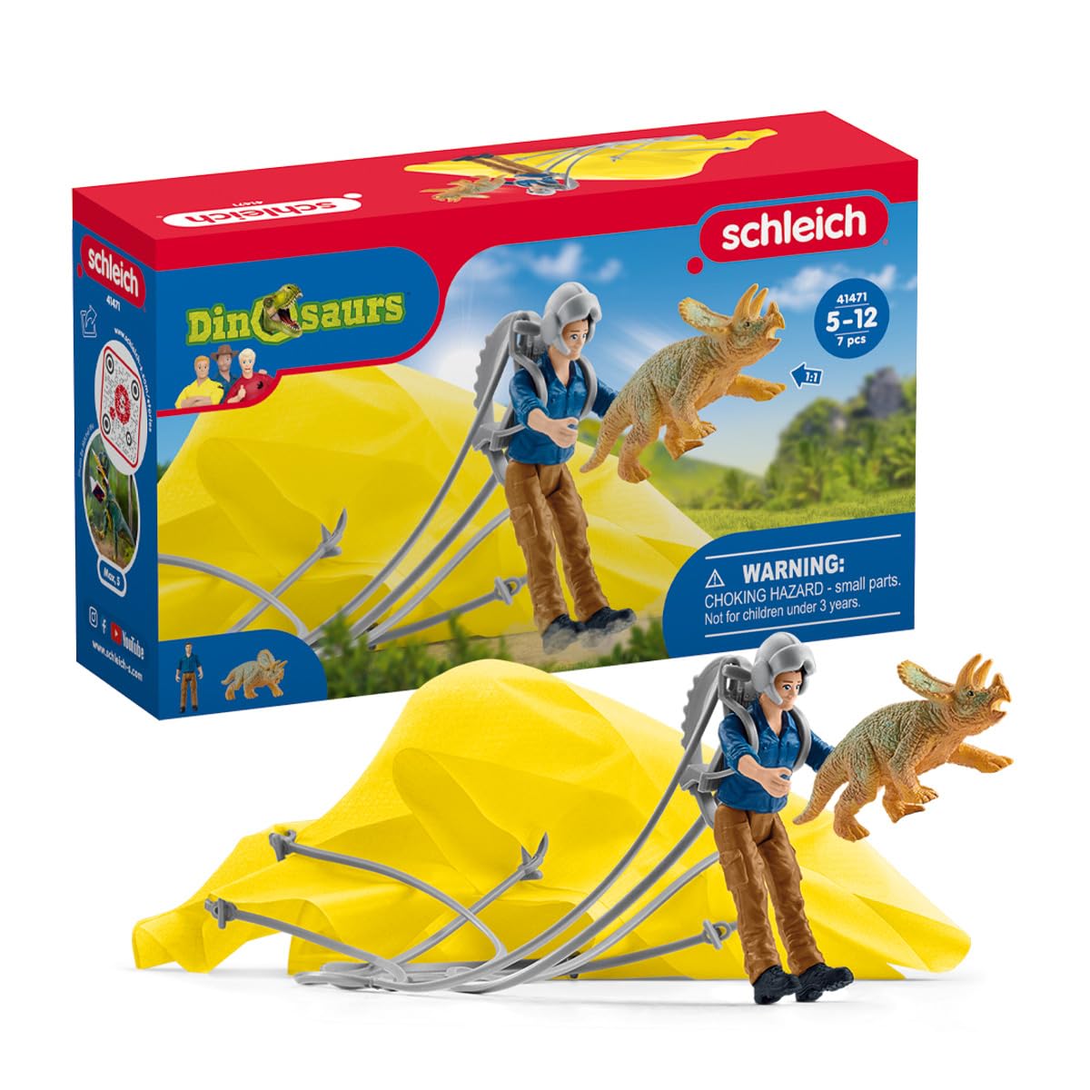 Schleich Dinosaurs - 7Pc Parachute Rescue Playset - Kids Ages 4+ | 41471
